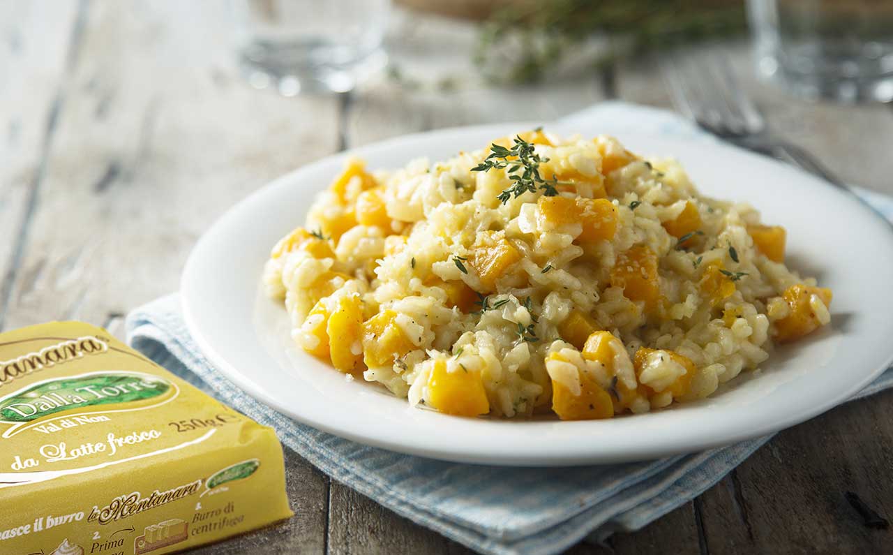 Risotto alla zucca mantecato al burro di centrifuga la montanara