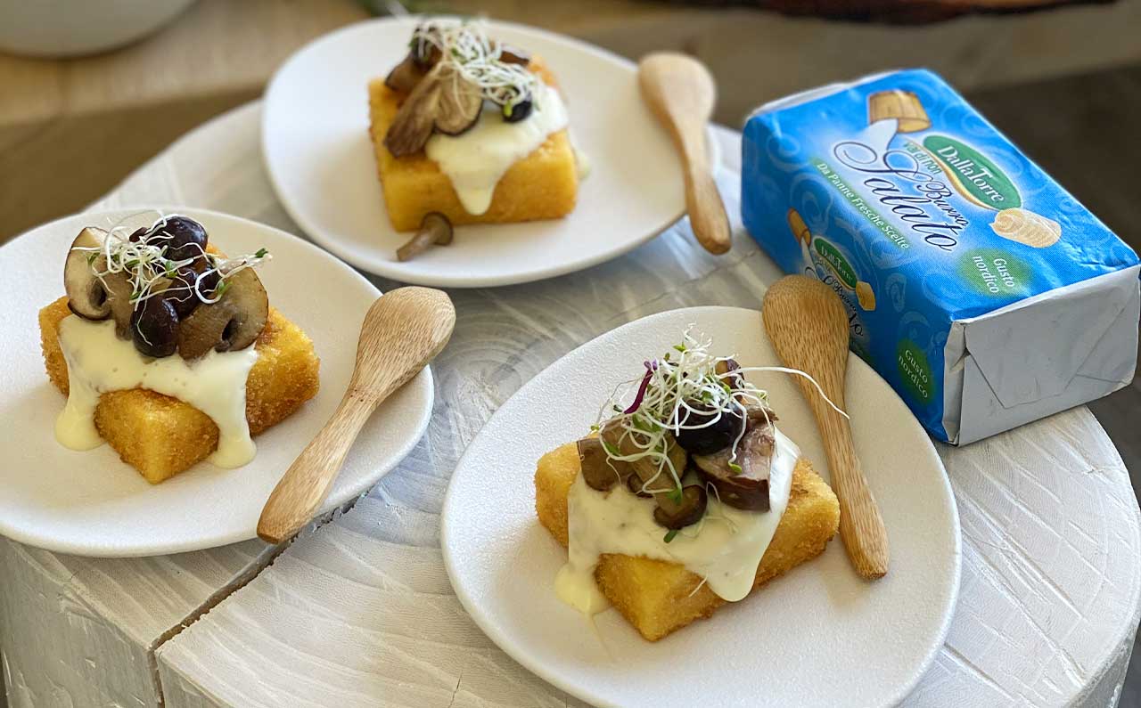 Polenta al burro salato con funghi piopponi